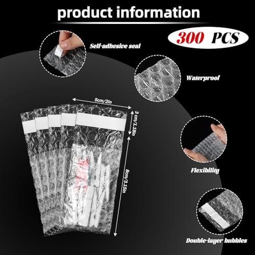 300 Pcs Self-Adhesive Bubble Shipping Bags 2x3.15 Inches Bulk Pack Frienda
