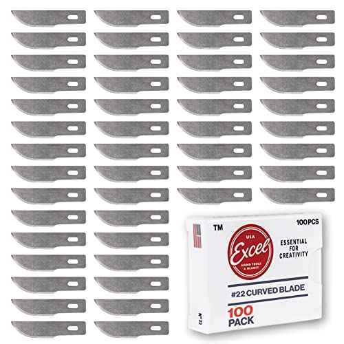 Excel Blades 100 PCS Craft Knife Blade Refill, #22 High Carbon Steel Curved Hobby Knife Blades Replacement - For Precision Cutting, Professional, Hobby, And Art Crafts
