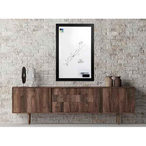 Real Wooden Framed Magnetic Dry Erase Whiteboard, 24" X 36", Vertical/Horizontal Wall Mount, Includes Black Marker, Eraser and 4 Magnets, by Better Office Products (Solid Black)