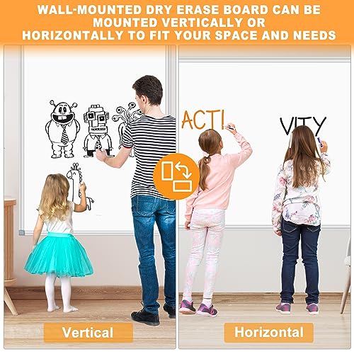 72x40 Inch Magnetic Whiteboard - Aluminum Wall-Mounted Dry Erase Board with Pen Tray
