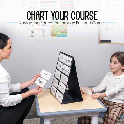 Essex Wares ? 1 Pack - 13" Wide x 17" Tall Tabletop Pocket Chart, Black - Double Sided with 5 Straps Each- Ultra-Durable Pocket Chart Stand for Classroom - Easy to Use, Reusable & Foldable