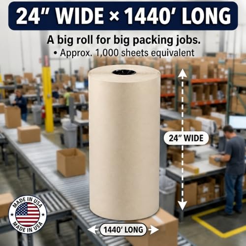 BOX USA White Newsprint Paper Roll 24x17280" (1440'), Recycled for