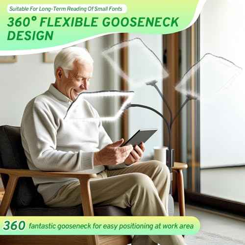 Hands-Free Floor Magnifying Glass with Light and Stand 48-LEDs Lighted Magnifying Lamp with 360¡Æ Flexible Gooseneck for Reading Close Work Repair Crafts