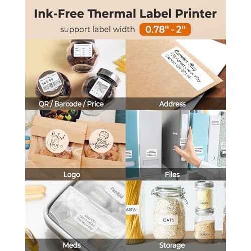 Phomemo Label Printer M110 Upgraded Label Maker Bluetooth No Ink Portable for Small Business, Address, Office, Home for Phone; for PC/Mac(USB), with 100 Labels, White
