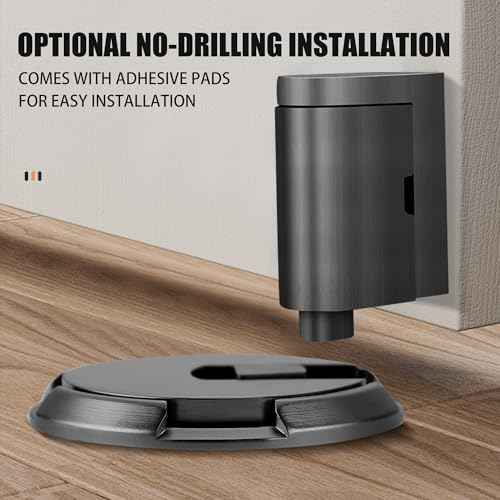 Windproof Door Stopper, Mechanical Heavy Duty Adjustable Height Door Catch Holder, Keep Door Open, No Drilling or Screw Mounting with Adhesive Pads & Screws, 2Pack, Grey