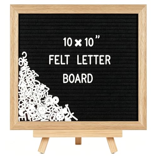 Hiflyer Black Felt Letter Board 10x10 Inch Changeable Message Sign with Stand