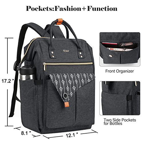17.3 Inch Travel Laptop Backpack for Women, College School Backpack with USB Port Charging, Water Resistant Casual Sturdy Computer Bag Gifts for Women Girls, Black
