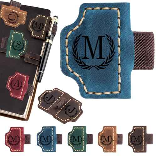 Artlaza Personalized Magnetic Leather Bookmark with Pen Holder - 26 Letters Custom Book Mark with Name Initial Engraved Book Marker for Readers, Book Lovers, Travelers - Gift for Women & Men(Blue£¬M