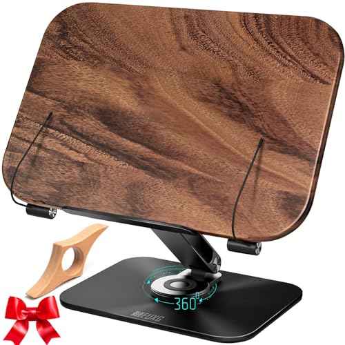 Book Stand for Reading, Book Holder, Foldable Cookbook Stand,Height Adjustable Recipes Book Holder,360¡Æ Rotating Base Laptop Stand,for Textbooks,Tablet,Book Page Holder,Made from Walnut Wood