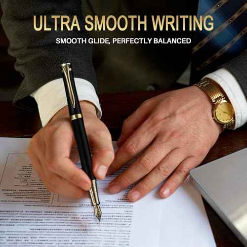Fountain Pen with Fine Nib | Luxury Black Finish, Smooth Ink Flow, Complete Set with Ink Cartridges, Converter & Sleeve | Ideal for Professionals, Office, Journaling, and Gifts