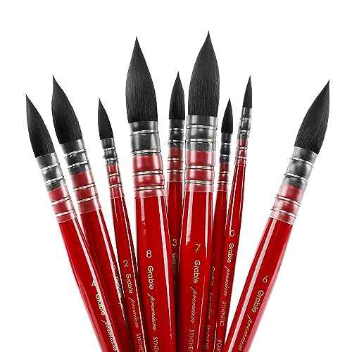 Grabie Professional Watercolor Paint Brushes, 9 Pcs Synthetic Squirrel Hair Mop Paintbrushes, Art Supplies for Painting, Great Watercolor Brushes for Artists, Amateur Hobbyists and Painting Lovers