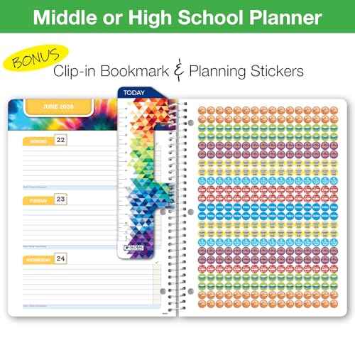 Global Datebooks Dated Middle School or High School Student Planner for Academic Year 2025-2026 Includes Ruler/Bookmark and Planning Stickers (Block Style - 8.5"x11" - Doodles)
