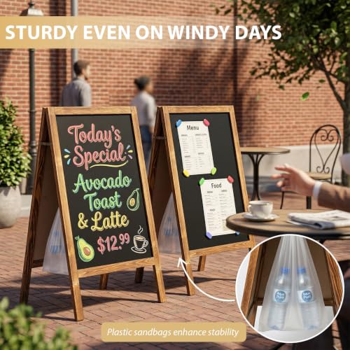 Gray Double-Sided A-Frame Chalkboard Sign 40x20 with Solid Pine Frame, Magnetic Surface, Outdoor Stability - Maolooki