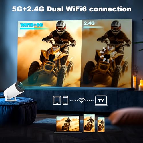 Mini Projector, Support 4K 1080P Portable Projector with Dual Band WIFI6 5G Wireless 5.2 Bluetooth Android 11, 160 ANSI Lumens, 180¡Æ Rotatable, Auto Keystone Correction,35"-130" Screen Video Projector