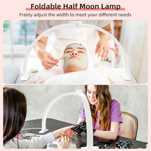 29" Large Half Moon Light for Nail Desk, Foldable Arch Nail Lamp with Phone Holder, 3 Color Modes,10 Brightness, Perfect for Manicure Handicraft Lighting, White