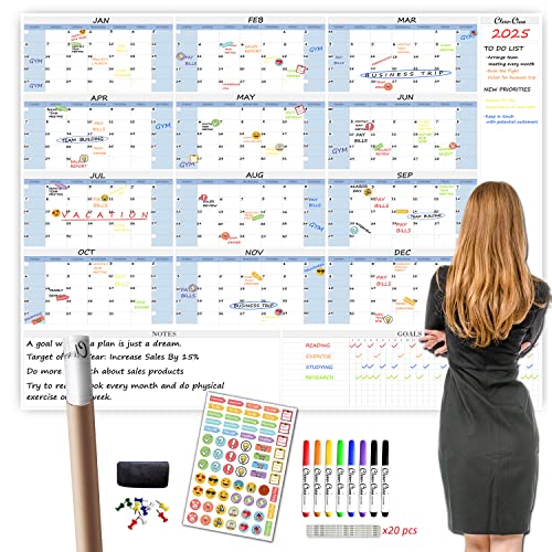 CLEVER CLEAN Large Dry Erase Wall Calendar - 48"x58" 12-month 2025 Undated Yearly Calendar for Home, Office, School Projects - Jumbo Laminated Task Organizer