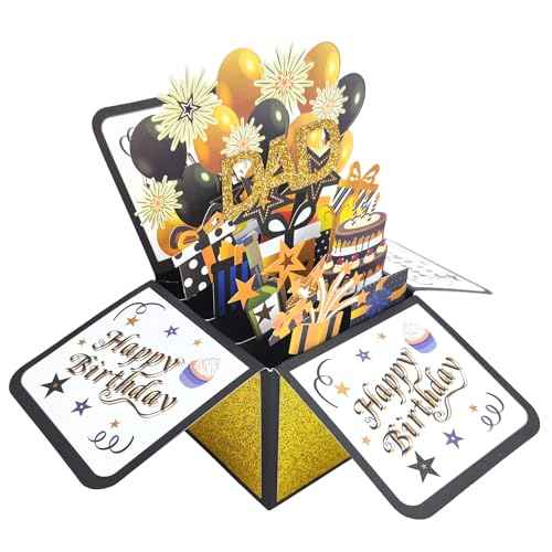 Asmallgf Cool Mens Birthday Gifts for Dad, Happy Daddy Birthday 3D Card from Daughter Son, Funny 40th 50th 60th 70th 80th Birthday Decorations for Father