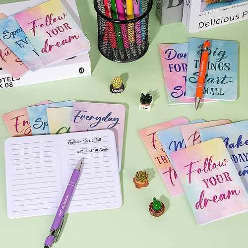 96 Pcs Watercolor Bulk Motivational Pens Inspirational Notepads Set, Pocket Motivational Quote Notebooks Ballpoint Pens, Mini Journals Gift Set for Kids Students Teachers School Office Prizes Supplies