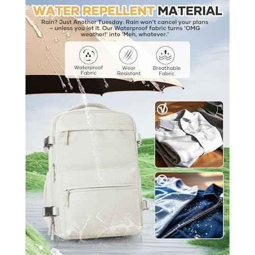 Vacuum Seal Backpack for Clothing Travel with Air Pump Waterproof Laptop Carry On Backpack Personal item Travel Essentials Compression Space Saver Bags Storage with Vacuum System Women Beige