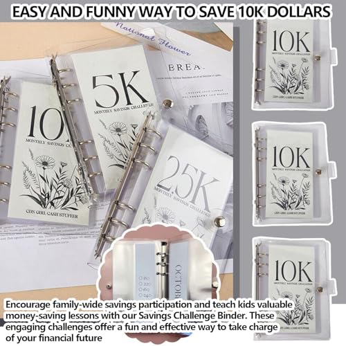 Noxozoqm 10K Savings Challenge Binder with Cash Envelopes, 12-Month Money Saving Organizer