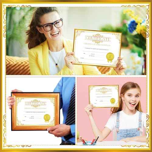 Yeaqee 200 Pcs Certificate of Recognition Certificate Paper with Gold Sticker Seals Pre Printed Award for Graduation Diploma Achievements Students Teachers Employees Gift, 8.7 x 11 Inch