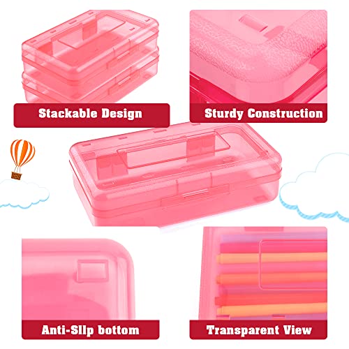 BOEIAC 1pcs Clear Pink Large Capacity Pencil Box with Snap Lid - Stackable & Durable