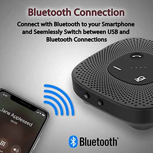 Cyber Acoustics Conference Speakerphone (SP-2000) - USB and Bluetooth, Advanced DSP with 360 Degree Noise Cancelling Microphone with 3m Range, 66 Ft BT Wireless Range