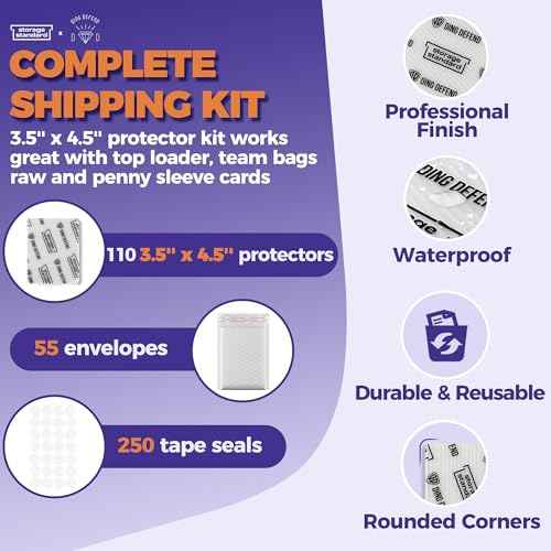 Ding Defend Card Shipping Protector Envelopes Bubble Mailer Kit with 110 Semi-Transparent Small Padded Envelopes/Protectors (3.5" x 4.5"), 55 Small Bubble Mailers, 250 Tape Seals for Collectible Cards