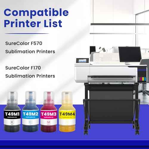 560ML T49M Sublimation Ink for T49M1 T49M2 T49M3 T49M4 Black Cyan Magenta Yellow Ink Bottles for SureColor F170 SC-F170 Surecolor F570 SC-F570 Printers, 4 Pack T49M Ink Refills