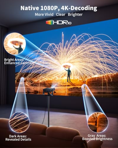 PUTRIMS Black Portable 4K WiFi Bluetooth Mini Projector with Auto Focus