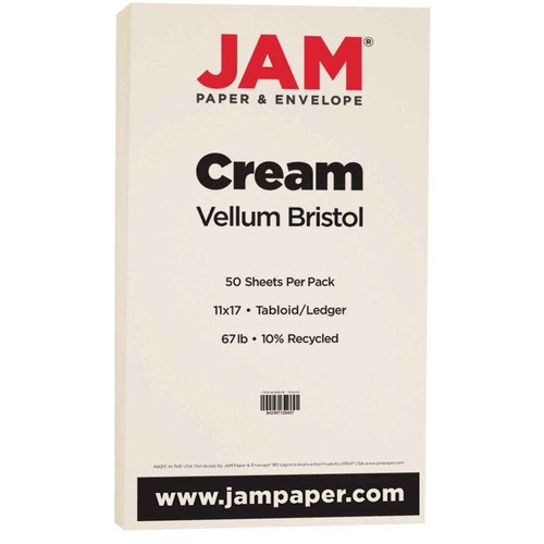 JAM PAPER Vellum Bristol 65lb Cardstock - 11 x 17 Ledger Size Coverstock - 147 gsm - Creme - 50 Tabloid Sheets/Pack