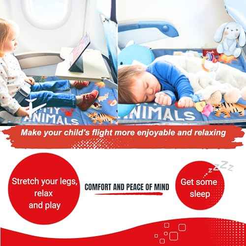 Airplane Seat Extender for Kids ANM: Enhance Your Child's in-Flight Comfort. Travel Toddler Bed, Leg Rest, Foot Hammock, All in One (My Animals - Cool Grey)