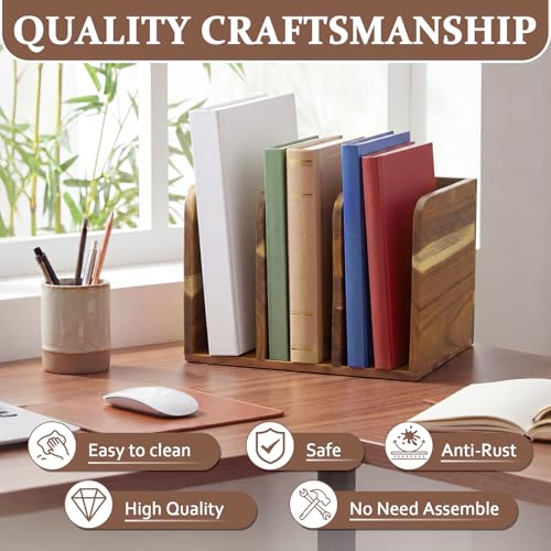 Novabright Acacia Wood 3-Compartment File Magazine Holder for B5 Documents – Classic Design