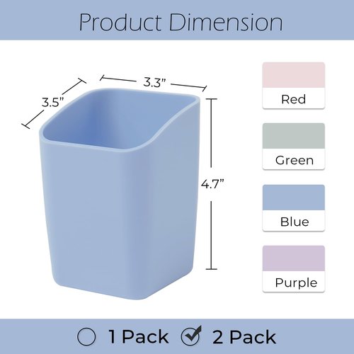 Y YOMA 2 Pack Pen Holder for Desk Cute Plastic Pencil Cup Pen Container Square Organizer Modern Aesthetic Design Desktop Storage Solution for Pens, Pencils, Marker, Makeup Brush, Morandi Blue