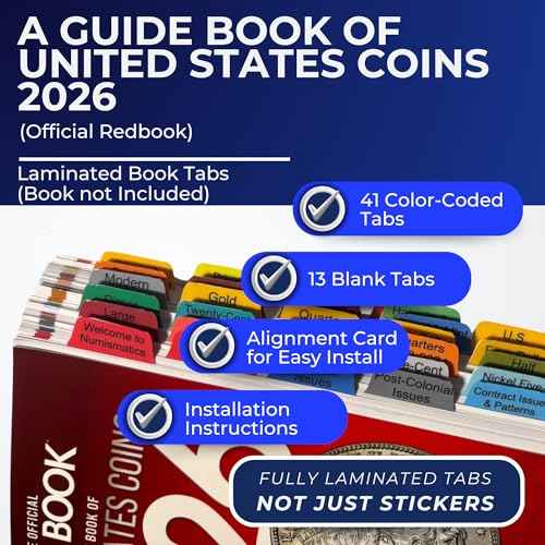 Book Tabs for A Guide Book of United States Coins 2026 (Official Redbook). Laminated, Durable, Color-Coded Repositionable Tabs (Book not Inlcluded)