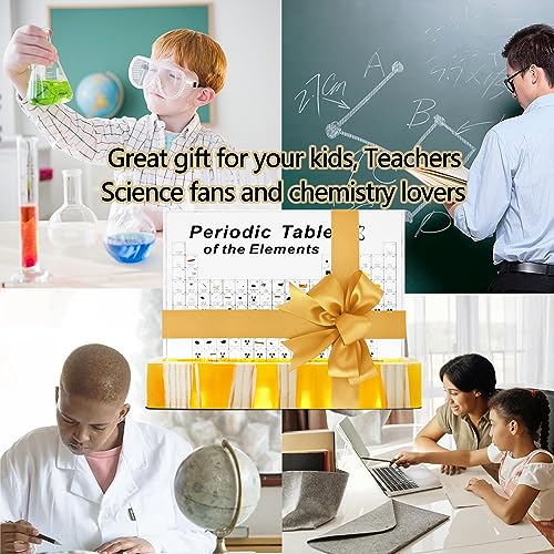 Periodic Table with Real Elements Inside, Amber Lighted Stand Acrylic Periodic Table of Elements Poster, Crafts D?cor Teaching Tool Chemistry Gift for Kids Adults Students Teacher Science Lovers