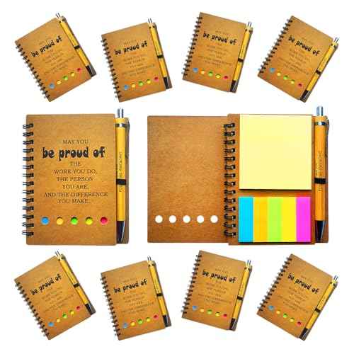 2025 Inspirational Spiral Notebook 10 Sets Portable Employee Appreciation Gifts Bulk Journals with Sticky Note Pen for Teachers Students Friends Colleagues Volunteer Nurse and Family Thank You Gifts