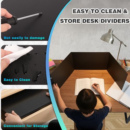 2 Pack Black Desk Dividers for Students, Waterproof Plastic Privacy Folders