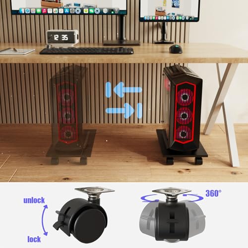 WEGASTU Black CPU Stand with 4 Caster Wheels - Mobile Computer Tower/Printer Stand