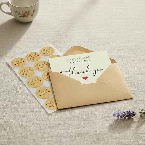 Thank You Cards with Envelopes - Pack 25 350GSM Blank Thankyou Note with Stickers, Perfect Express Gratitude for Baby Shower Wedding Business Funeral Graduation Greeting - Bulk Small Mini Personalized