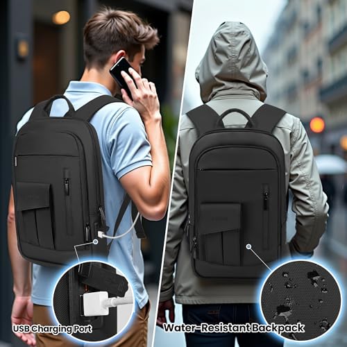 Business Backpack for Men Slim Lightweight Laptop Backpack Water Resistant Small Office Backpack for Commute Travel Daily Office Work with Small Bag (Black)