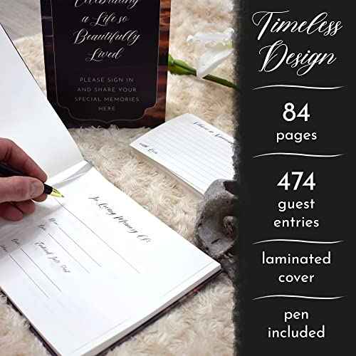 All-in-One Funeral Guest Book Set ? Elegant Memorial Guestbook, Funeral Register Book, 60 Memory Cards, Collection Box, Black Pen, Table Sign, Celebration of Life Guest Book, Memorial Keepsake