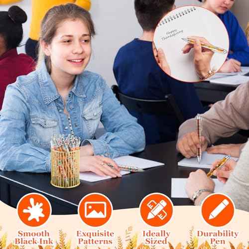 150 Pcs Thanksgiving Ballpoint Pens Bulk Fall Themed Pen 0.5 mm Autumn Maple Leaf Pumpkin Harvest Style Retractable Black Ink Pens Thanksgiving Party Favor Pen for Kid School Office Supplies