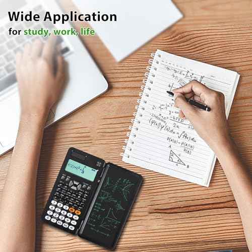 Scientific Calculator with Writing Tablet, Upgraded 991ES Calculator with 417 Functions, Erasable LCD Notepad, Solar Battery Power, Portable Office School Supplies for Student, Teacher