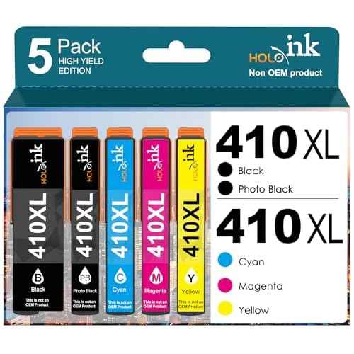 410XL Ink Cartridges Combo Pack Remanufactured Replacement for Epson 410XL 410 XL with Expression XP-640 XP-830 XP-7100 XP-530 XP-630 XP-635 (Black, Cyan, Magenta, Yellow, Photo Black) 5 Pack