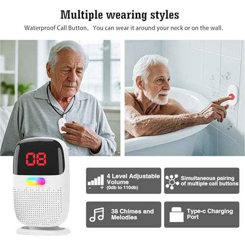 Caregiver Pager System with Digital Display for Elderly Assistance, Fall Prevention, and Nurse Calling£¬Wearable Wireless Pager for Patient Help at Home (2 Call Buttons + 2 Receivers)