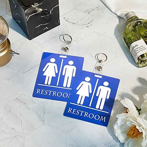 Unisex Bathroom Pass Keychains Restroom Hall Pass Key Tag Bathroom Tag with Key Holder Keychain Large Hall Passes for Classroom Office Family Restaurant Toilet Gas Station (2 Pcs)