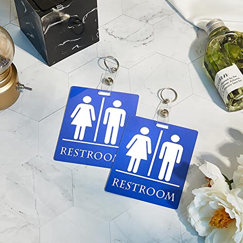 Gersoniel 6-Pack Unisex Bathroom Pass Keychains - Blue Classroom Toilet Sign