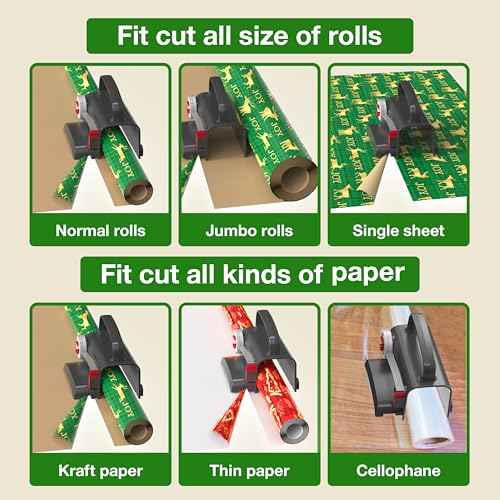 (2-Pack) Wheel Wrapping Paper Cutter & Tape Dispenser with 4 Tapes£¬2 Replace Blades Kit for Christmas Gift Wrap Cutter Tool Paper Roll Holder Tube Sliding Slicing for Birthday Holiday.