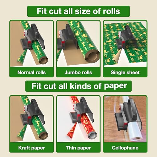 Wraprocut 2-Pack Gift Wrap Cutter & Tape Dispenser Kit with Blades & Tapes